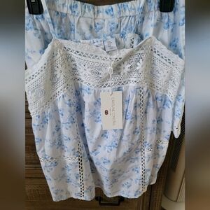 Caroline Constas Floral Lace Trim Cami and Shorts Set